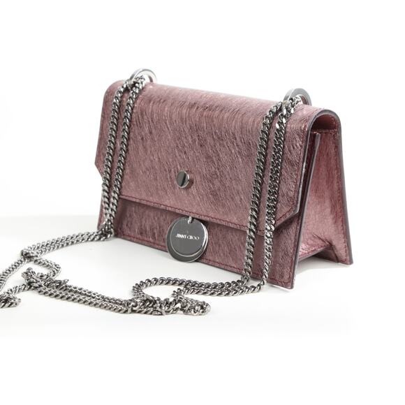 Jimmy Choo Finley Metallic Vintage Rose Leather Crossbody Shoulder Bag w/ Chain - Picture 1 of 16